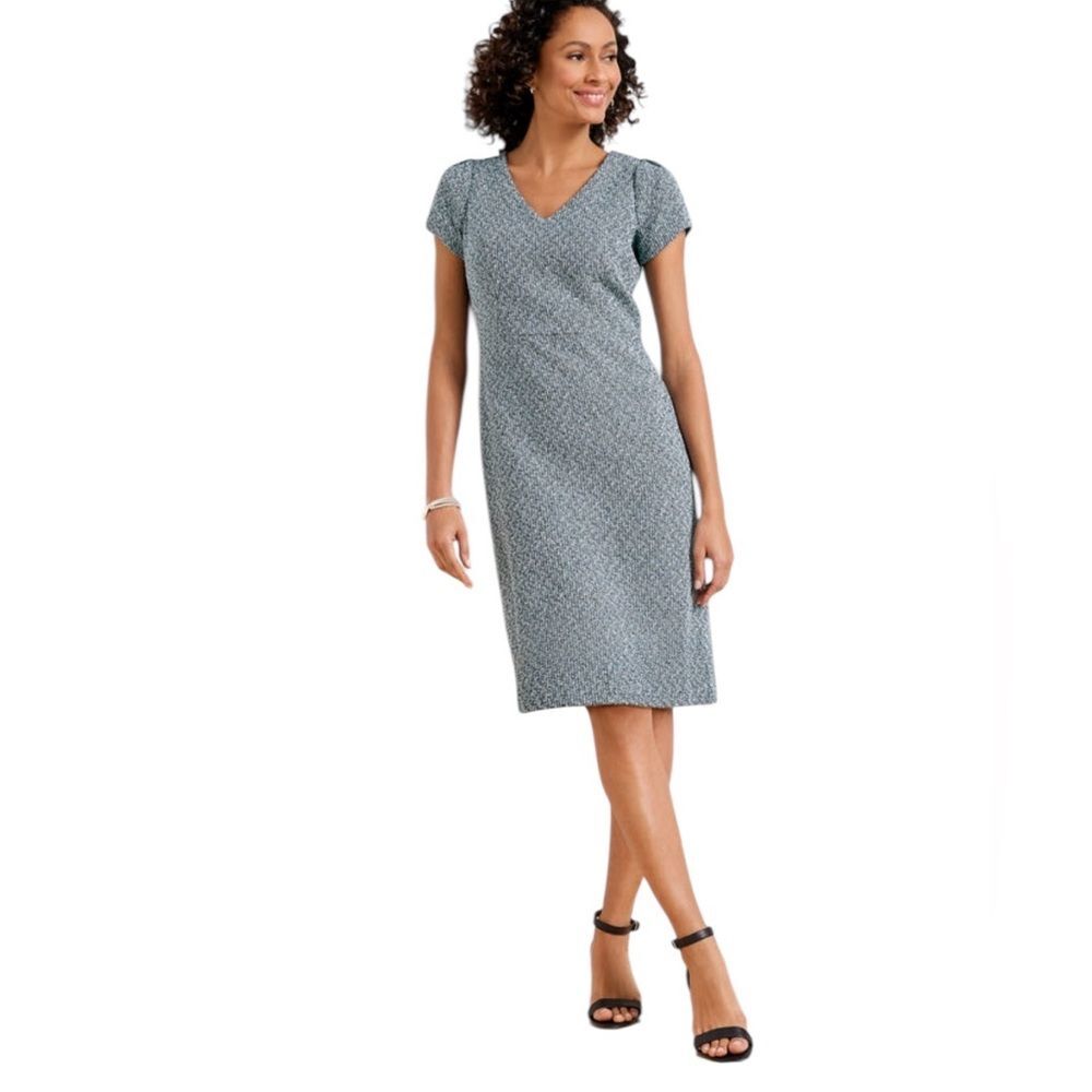 Talbots Spring Tweed A Line Dress Short Sleeve Womens  Size 12 Petite Blue Black
